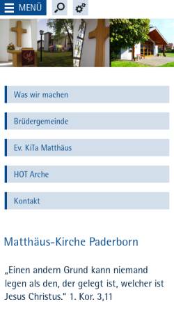 Vorschau der mobilen Webseite www.matthaeus-paderborn.de, Evangelisch-Lutherische Kirchengemeinde Paderborn Matthäus-Pfarrbezirk