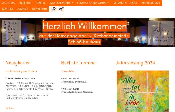Vorschau von www.evangelische-kirchengemeinde-schlossneuhaus.de, Evangelisch-Lutherische Kirchengemeinde Schloß Neuhaus
