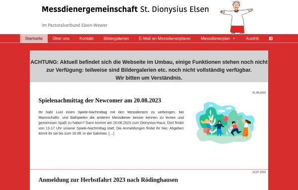 Vorschau von www.messdiener-elsen.de, Messdienergemeinschaft St. Dionysius Elsen