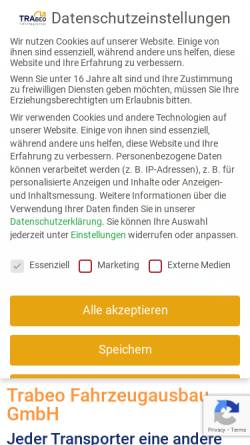 Vorschau der mobilen Webseite trabeo.de, Transporter Store GmbH