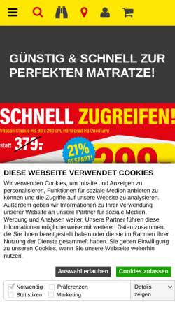Vorschau der mobilen Webseite www.mfo-matratzen.de, Matratzen Factory Outlet AG
