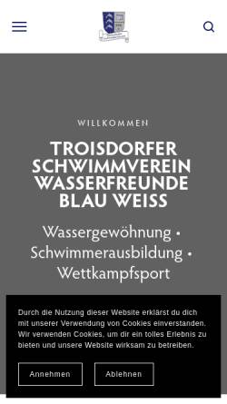 Vorschau der mobilen Webseite www.troisdorfer-schwimmverein.de, Troisdorfer Schwimmverein Wasserfreunde Blau-Weiß 1923 e.V.