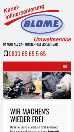 Vorschau der mobilen Webseite www.blome-rr.de, Blome Umweltservice, Rohr-und Kanalreinigung