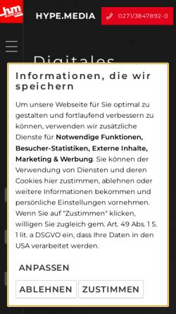 Vorschau der mobilen Webseite hype-media.de, hype media.de - Bastian Schütz