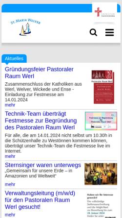 Vorschau der mobilen Webseite www.stmaria-welver.de, Kath. Pfarrei St. Maria Welver