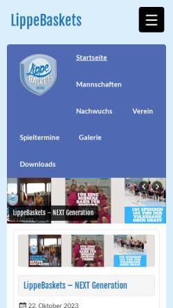 Vorschau der mobilen Webseite lippebaskets.de, LippeBaskets Werne e.V.