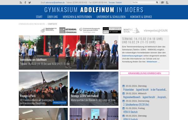 Vorschau von www.adolfinum.de, Gymnasium Adolfinum