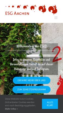 Vorschau der mobilen Webseite www.esg-aachen.de, Evangelische Studierenden Gemeinde Aachen (ESG)