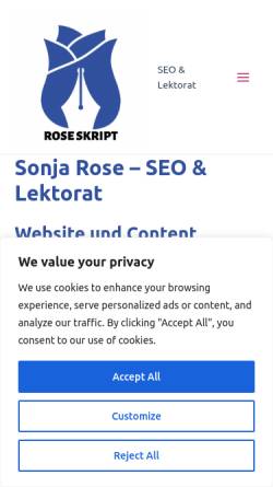Vorschau der mobilen Webseite www.rose-skript.de, Rose Skript - Lektoratsservice