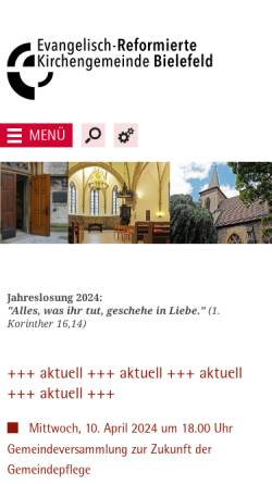 Vorschau der mobilen Webseite www.reformierte-gemeinde-bi.de, Evangelisch-reformierte Kirchengemeinde Bielefeld