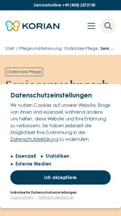 Vorschau der mobilen Webseite www.korian.de, Curanum Ravensberger Seniorenresidenz