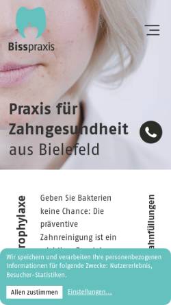 Vorschau der mobilen Webseite bisspraxis.de, Bisspraxis - Praxis für Zahnmedizin