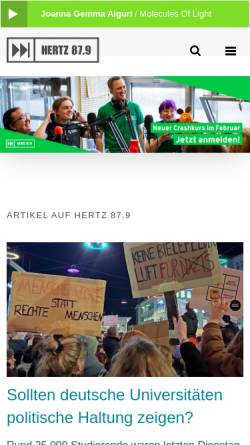 Vorschau der mobilen Webseite www.hertz879.de, Hertz 87.9