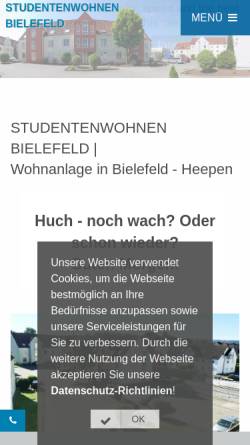 Vorschau der mobilen Webseite www.studentenwohnen-bielefeld.de, Studentenwohnanlage in Bielefeld-Heepen