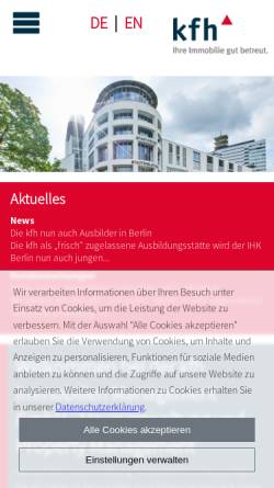 Vorschau der mobilen Webseite www.kfh-hv.de, Kfh Immobilien Management GmbH