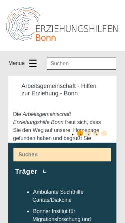 Vorschau der mobilen Webseite www.erziehungshilfen-bonn.de, Arbeitsgemeinschaft Hilfen zur Erziehung Bonn