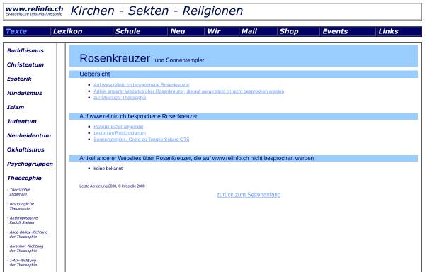 Vorschau von www.relinfo.ch, Relinfo: Rosenkreuzer und Sonnentempler