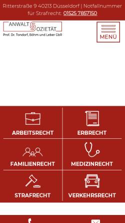 Vorschau der mobilen Webseite www.tondorfboehm.de, Anwaltssozietät Prof. Dr. Tondorf-Boehm und Leber