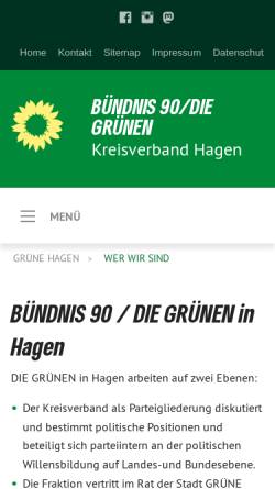 Vorschau der mobilen Webseite gruene-hagen.org, Bündnis 90/Die Grünen, Kreisverband Hagen