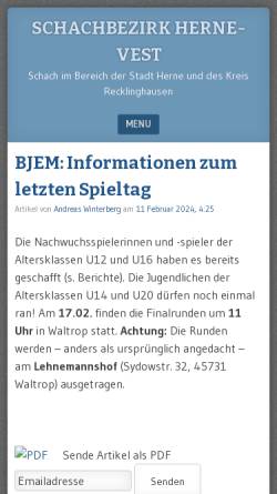 Vorschau der mobilen Webseite herne-vest.de, Schachbezirk Herne-Vest e.V.