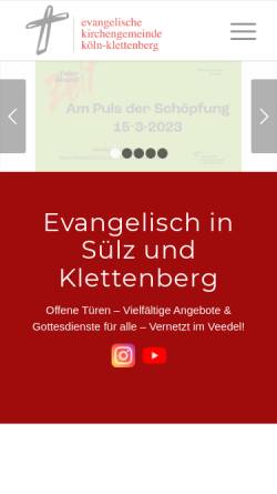 Vorschau der mobilen Webseite www.kirche-klettenberg.de, Evangelische Kirchengemeinde Köln-Klettenberg