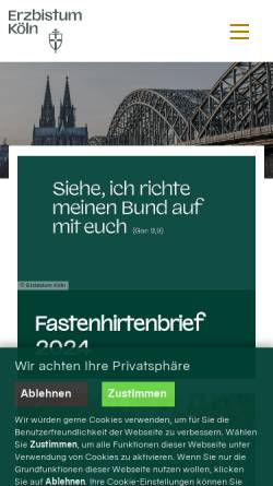 Vorschau der mobilen Webseite www.erzbistum-koeln.de, Erzbistum Köln