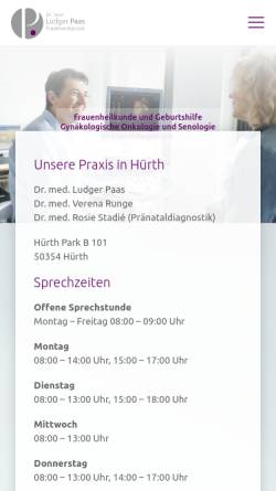 Vorschau der mobilen Webseite frauenheilkun.de, Dr. med. Ludger Paas, Facharzt für Frauenheilkunde und Geburtshilfe
