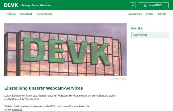 Vorschau von www.devk.de, Webcams DEVK Versicherungen