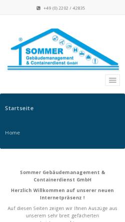Vorschau der mobilen Webseite www.sommer-gl.de, Sommer Gebäudemanagement & Containerdienst GmbH
