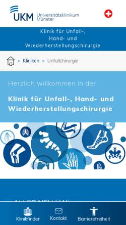 Vorschau der mobilen Webseite klinikum.uni-muenster.de, Klinik für Unfall-, Handchirurgie und Wiederherstellungschirurgie