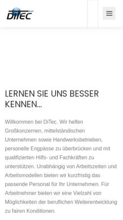 Vorschau der mobilen Webseite www.ditec-zeitarbeit.de, DiTec Gesellschaft für Zeitarbeit, Personal- und Büromanagement mbH