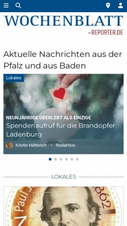 Vorschau der mobilen Webseite www.wochenblatt-reporter.de, Wochenblatt / Stadtanzeiger / Trifelskurier