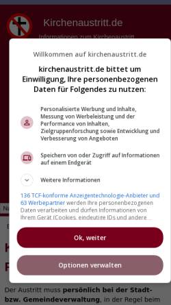 Vorschau der mobilen Webseite www.kirchenaustritt.de, Kirchenaustritt in Rheinland-Pfalz