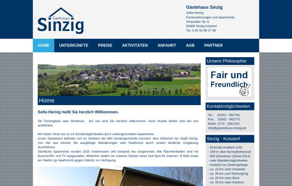 Vorschau von gaestehaus-sinzig.de, Ferienwohnungen und Apartments in Sinzig