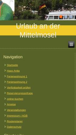 Vorschau der mobilen Webseite www.hausanita-mosel.de, Ferienwohnung Haus Anita