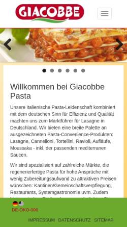 Vorschau der mobilen Webseite www.giacobbe.de, Giacobbe Pasta GmbH