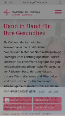 Vorschau der mobilen Webseite www.nardiniklinikum.de, Nardini Klinikum GmbH - St. Johannis-Krankenhaus Landstuhl