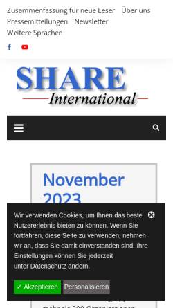 Vorschau der mobilen Webseite www.shareinternational-de.org, Share International