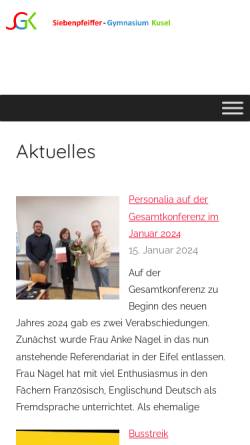 Vorschau der mobilen Webseite www.siebenpfeiffer-gymnasium.de, Gymnasium Kusel