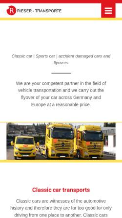 Vorschau der mobilen Webseite www.rieser-transporte.com, Rieser Fahrzeugtransporte