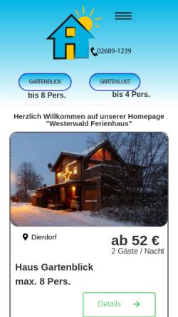 Vorschau der mobilen Webseite westerwald-ferienhaus.eu, Ferienhaus Gartenlust