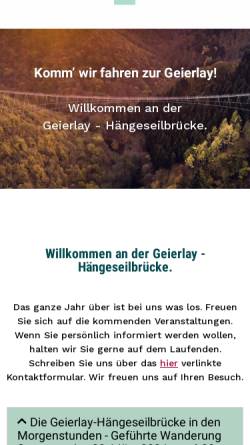 Vorschau der mobilen Webseite geierlay.de, Hängeseilbrücke Geierlay