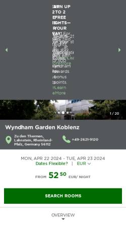Vorschau der mobilen Webseite www.wyndhamhotels.com, Hotel Wyndham Garden Lahnstein Koblenz