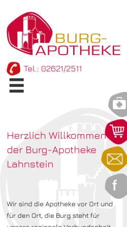 Vorschau der mobilen Webseite www.burg-apotheke-lahnstein.de, Burg Apotheke Lahnstein