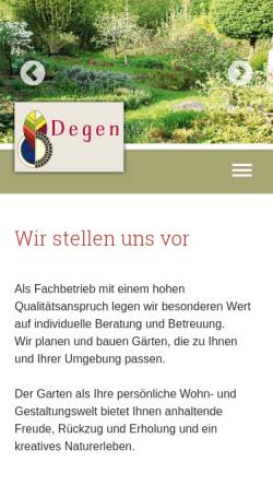 Vorschau der mobilen Webseite www.garten-von-degen.de, Degen - Landschaftsarchitektur, Garten- Landschaftsbau, Blumenladen