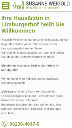 Vorschau der mobilen Webseite www.hausarzt-limburgerhof.de, Hausarzt Praxis Weigold