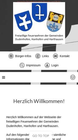 Vorschau der mobilen Webseite www.ffw-dudenhofen.de, Freiwillige Feuerwehren der Gemeinden Dudenhofen, Hanhofen und Harthausen