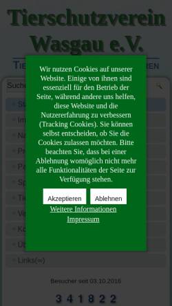 Vorschau der mobilen Webseite www.tsv-wasgau.de, Tierschutzverein Wasgau e. V. - Gnadenhof und Pflegestelle Dahn