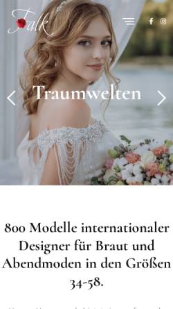 Vorschau der mobilen Webseite www.falk-fashion.net, Falk Brautmoden Abendmoden oHG