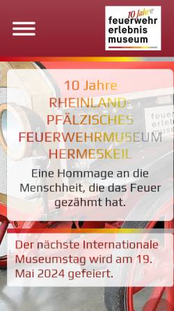 Vorschau der mobilen Webseite www.feuerwehr-erlebnis-museum.de, Rheinland-Pfälzisches Feuerwehrmuseum Hermeskeil